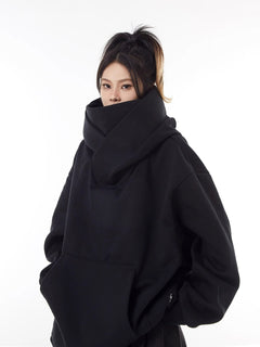 Loose High Collar Fleece Lined Hoodie